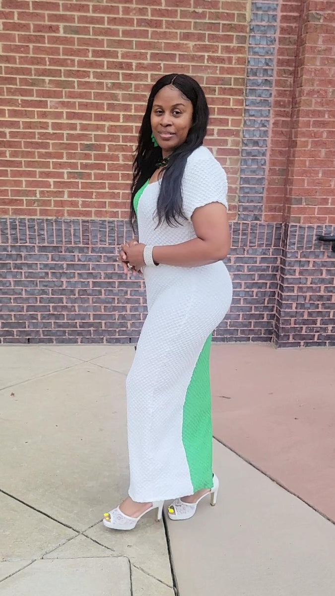 green and white color block dress Gifty's Place green and white color block dress Gifty's Place