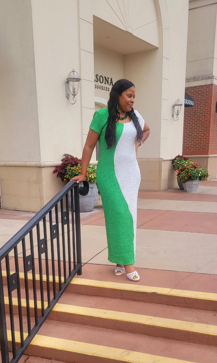 green emerald velvet dress green and white color block dress – Gifty's Place