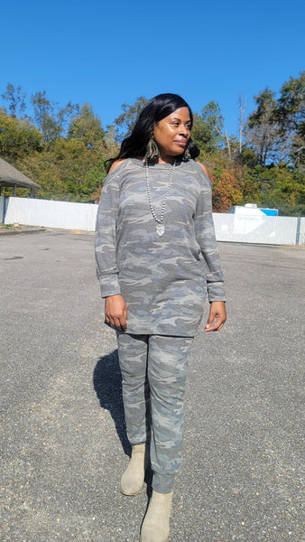 army top and jogger set cold shoulder