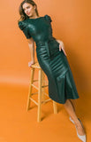 faux leather midi green dress