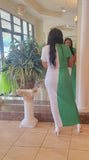 green and white color block dress