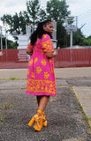 Coral Floral and Border Print dress