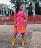 Coral Floral and Border Print dress